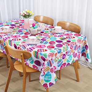 MoKoHouse White Easter Tablecloth Rectangle 57 x 84 inch Colorful Easter Eggs Tablecloth for Spring Party