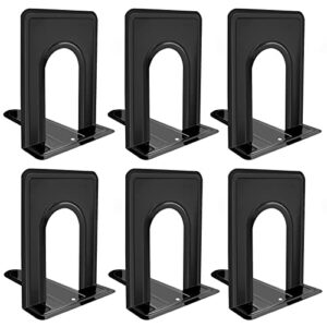 umikk bookends, black metal nonskid bookend supports for shelves heavy duty books end, office book stopper, 6 x 5 x 6 inches, 6 pieces (3 pairs) (black)