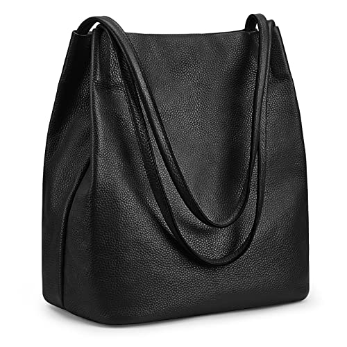 Kattee Women Soft Genuine Leather Totes Shoulder Bag Purses and Handbags with Top Magnetic Snap Closure (Black)