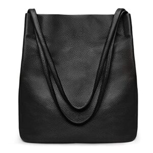 Kattee Women Soft Genuine Leather Totes Shoulder Bag Purses and Handbags with Top Magnetic Snap Closure (Black)