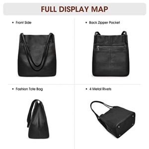 Kattee Women Soft Genuine Leather Totes Shoulder Bag Purses and Handbags with Top Magnetic Snap Closure (Black)