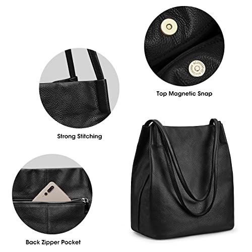 Kattee Women Soft Genuine Leather Totes Shoulder Bag Purses and Handbags with Top Magnetic Snap Closure (Black)