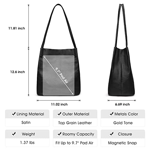 Kattee Women Soft Genuine Leather Totes Shoulder Bag Purses and Handbags with Top Magnetic Snap Closure (Black)