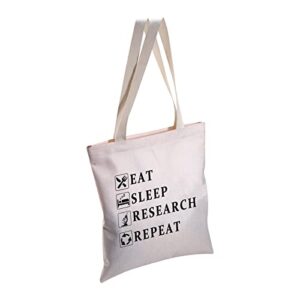 MBMSO Eat Sleep Research Repeat Tote Bag Researcher Gifts Shoulder Bag Lab Gifts Funny Science Gifts for Chemist Physicist