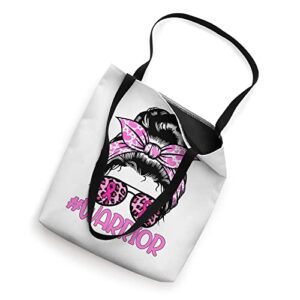 Messy Bun Glasses Leopard Pink Breast Cancer Warrior Tote Bag