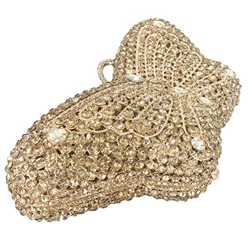 Butterfly Clutch Women Crystal Evening Bags Wedding Party Rhinestone Minaudiere Handbags Party Purse (Small,Gold)