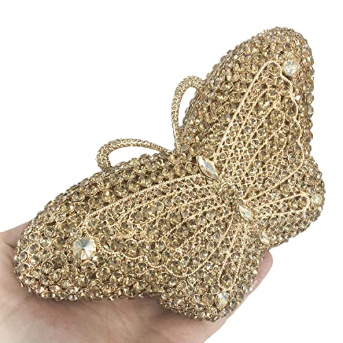 Butterfly Clutch Women Crystal Evening Bags Wedding Party Rhinestone Minaudiere Handbags Party Purse (Small,Gold)