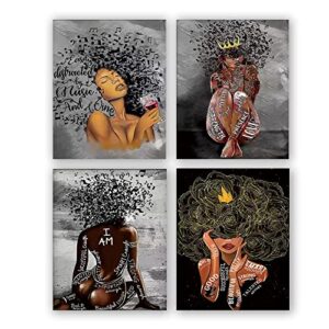qxn black queen poster african american wall art ,motivational girl prints,black woman prints,fashion room modern bathroom bedroom living decor aesthetic artwork- set of 4 (8”x 10”, no frame)