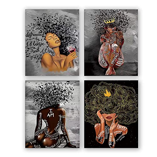 QXN Black Queen Poster African American Wall Art ,Motivational Girl Prints,Black Woman Prints,Fashion Room Modern Bathroom Bedroom Living Decor Aesthetic Artwork- Set of 4 (8''X 10'', No Frame)