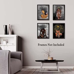 QXN Black Queen Poster African American Wall Art ,Motivational Girl Prints,Black Woman Prints,Fashion Room Modern Bathroom Bedroom Living Decor Aesthetic Artwork- Set of 4 (8''X 10'', No Frame)