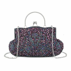 emprier women’s vintage beaded sequin evening clutch sequin floral handbag party wedding purse wallet