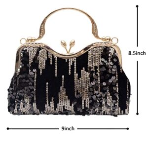 Gionforsy 1920s Flapper Handbag Evening Clutch Bag for Wedding Cocktail Dance Party Roaring 20s Gastby Beaded Bag (Black Gold)