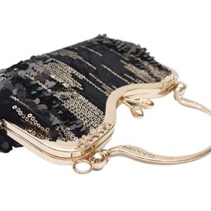 Gionforsy 1920s Flapper Handbag Evening Clutch Bag for Wedding Cocktail Dance Party Roaring 20s Gastby Beaded Bag (Black Gold)