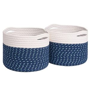 lixinju small baskets for organizing small woven basket set of 2 blue small rope basket set with handle for toy cotton round storage kids baby dog cat gifts, 9.5″x9.5″x7″