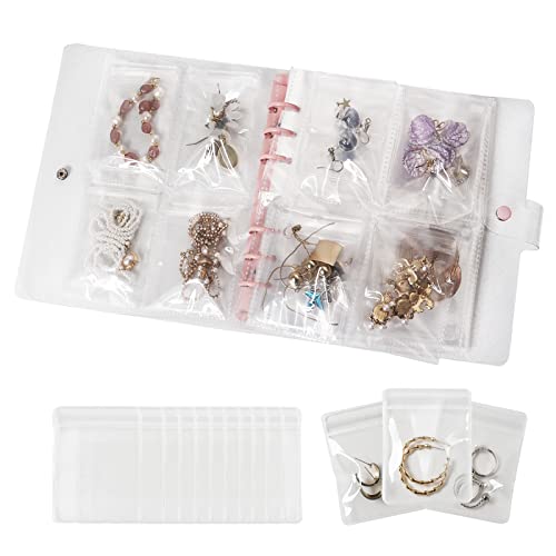 popokk Transparent Jewelry Storage Book,Portable Travel Jewelry Earring Organizer Storage Book Bag,Updated 160 Grids Jewelry Storage Album with 50 Zipper Bag,for Necklace,Bracelets,Rings and Earrings