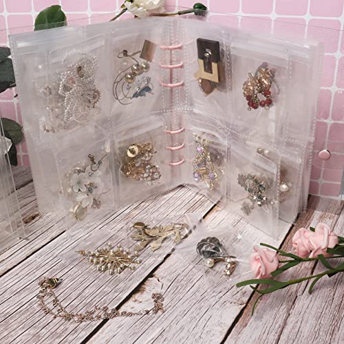 popokk Transparent Jewelry Storage Book,Portable Travel Jewelry Earring Organizer Storage Book Bag,Updated 160 Grids Jewelry Storage Album with 50 Zipper Bag,for Necklace,Bracelets,Rings and Earrings