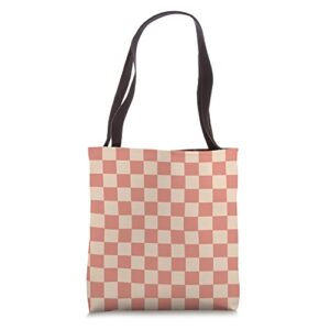 retro coral orange checker chess board pattern checkerboard tote bag