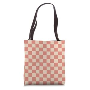 Retro Coral Orange Checker Chess Board Pattern Checkerboard Tote Bag