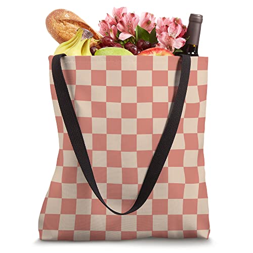 Retro Coral Orange Checker Chess Board Pattern Checkerboard Tote Bag