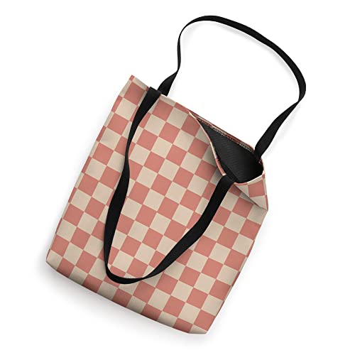 Retro Coral Orange Checker Chess Board Pattern Checkerboard Tote Bag