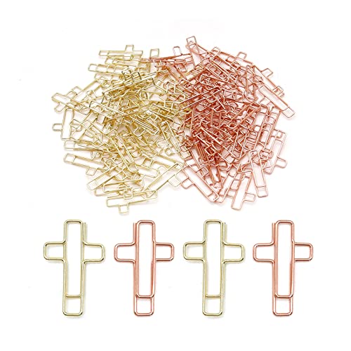 Paper Clip 100pcs Cross Bible Paper Clips 50 Rose Gold and 50 Gold Paper Clip, Notepads, Files, Folders, Bookmarks for Work, Study, Diary