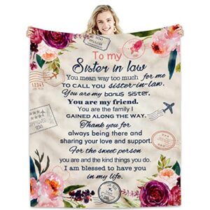 sister in law gifts blanket flannel fleece blankets- sister-in-law funny gifts for christmas, engagement, wedding, birthday- sister in law gifts for women soft throw blankets for bed sofa 60″x 50″
