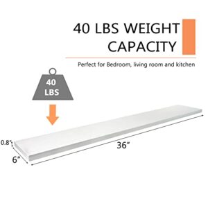 Long Floating Shelf 48 Inch White Floating Shelf for Wall Set of 2, Durable Natural Wood Oak Floating Shelf for Bedroom Bathroom, Easy Assembly, Classic Design, White, 48 *6 *0.8(Not for Drywall)