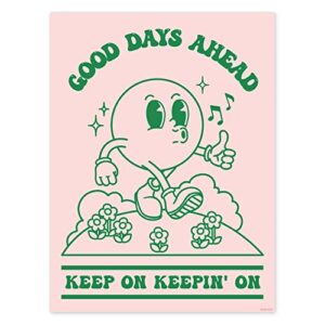 retro poster wall art print, retro aesthetic room decor, positive quote good days ahead art print, pink green pastel vintage nostalgia poster 12×16 inches