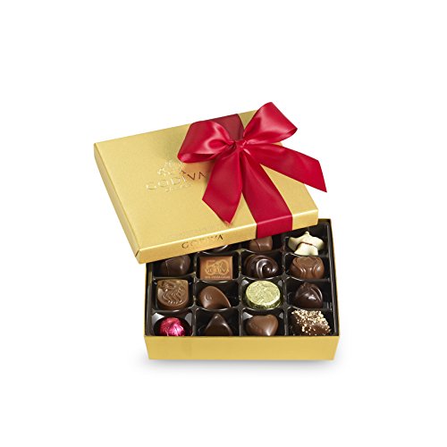 Godiva Chocolatier Red Ribbon Gold Ballotin Assorted Gourmet Chocolates 19 Count Gift Box, Great for Gifting