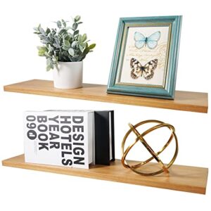 24 inch floating shelves wall mounted set of 2, rustic wall shelves for decor, natural wood oak floating shelf for bedroom bathroom , easy assembly, natural color, 24*6*0.8 (not for drywall))