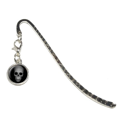 Human Skull - Front View Metal Bookmark Page Marker with Charm