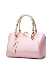 yaqunicer top-handle handbags purse satchel for women patent pu shoulder crossbody bag middle tote-pink