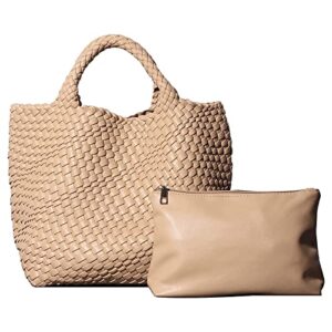 platopotato women’s tote bag large capacity handbags and purse woven bag shopper bag travel handbags for ladies apricot