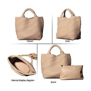 Platopotato Women's Tote Bag Large Capacity Handbags and Purse Woven Bag Shopper Bag Travel Handbags for Ladies Apricot