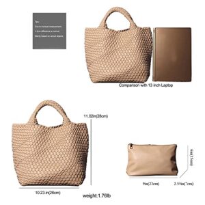 Platopotato Women's Tote Bag Large Capacity Handbags and Purse Woven Bag Shopper Bag Travel Handbags for Ladies Apricot