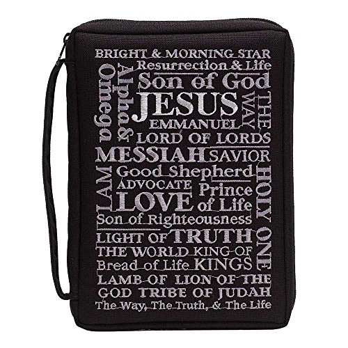 Black Names of Jesus Embroidered Polyester Bible Cover Case with Handle, (Maxi) 2X-Large