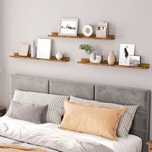 HOOBRO Floating Shelves, Wall Shelf Set of 3, 35.4 Inches Hanging Shelf with Raised Edge and Invisible Brackets, for Bathroom, Bedroom, Kitchen, Office, Living Room Decor, Rustic Brown BF90BJ01