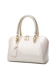 yaqunicer top-handle handbags purse satchel for women patent pu shoulder crossbody bag middle tote-white