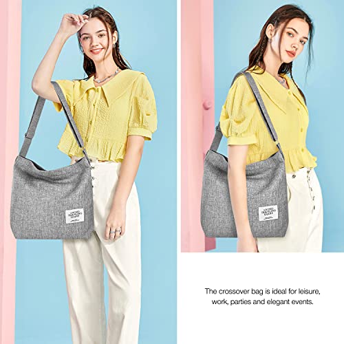 Ndeno Womens Canvas Shoulder Bags Crossbody Hobo Tote Bags Large Handbags Casual Shopping Work Travel Bag (Gray)