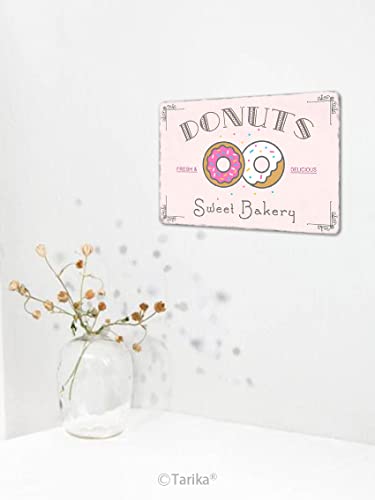 Vintage Donut Tin Sign, Donuts Sweet Bakery Fresh Delicious Art Poster Painting Metal Plaque Wall Decor for Dessert Shop Kitchen Dining Car Bakery Bar 8X12 Inch