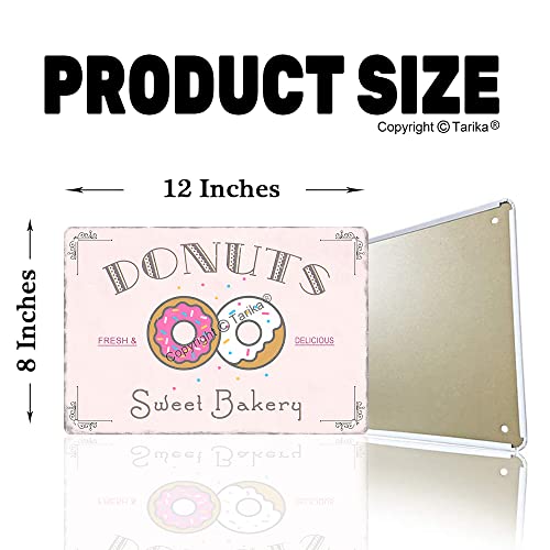 Vintage Donut Tin Sign, Donuts Sweet Bakery Fresh Delicious Art Poster Painting Metal Plaque Wall Decor for Dessert Shop Kitchen Dining Car Bakery Bar 8X12 Inch