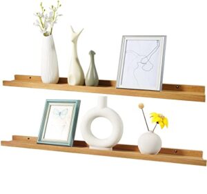 long floating shelf 36 inch natural wood shelves set of 2, rustic display books picture ledge shelf for wall mounted, natural solid oak wood shelf, easy to install, natural color, 36 *4 *1.5
