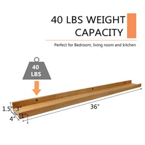 Long Floating Shelf 36 Inch Natural Wood Shelves Set of 2, Rustic Display Books Picture Ledge Shelf for Wall Mounted, Natural Solid Oak Wood Shelf, Easy to Install, Natural Color, 36 *4 *1.5