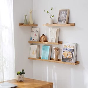 Long Floating Shelf 36 Inch Natural Wood Shelves Set of 2, Rustic Display Books Picture Ledge Shelf for Wall Mounted, Natural Solid Oak Wood Shelf, Easy to Install, Natural Color, 36 *4 *1.5