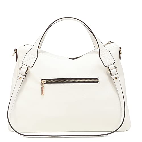 Nicole Lee Fashion Designer Logo Monogram Jolie Satchel, Faux Exotic Medium Top Handle Handbag with Crossbody Straps (White)