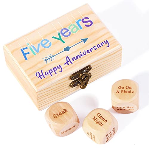 YWHL 5 Year Wedding Anniversary Wood Gifts for Her, Wooden Date Night Dice Gift for Him, Happy 5th Anniversary Wood Box Present for Couple