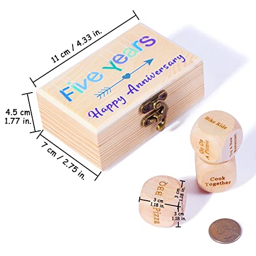 YWHL 5 Year Wedding Anniversary Wood Gifts for Her, Wooden Date Night Dice Gift for Him, Happy 5th Anniversary Wood Box Present for Couple