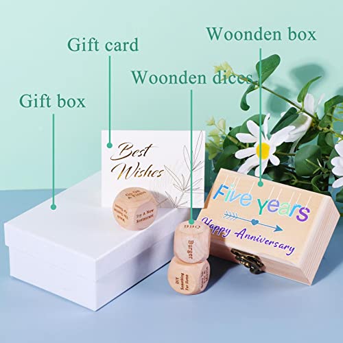 YWHL 5 Year Wedding Anniversary Wood Gifts for Her, Wooden Date Night Dice Gift for Him, Happy 5th Anniversary Wood Box Present for Couple