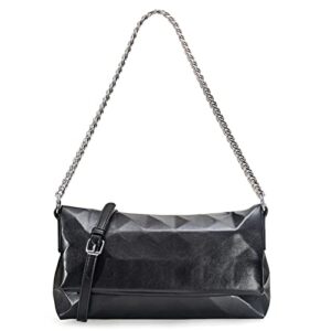 women chain handbag, shoulder crossbody hobo purse foldable small messenger clutch satchel bag, black