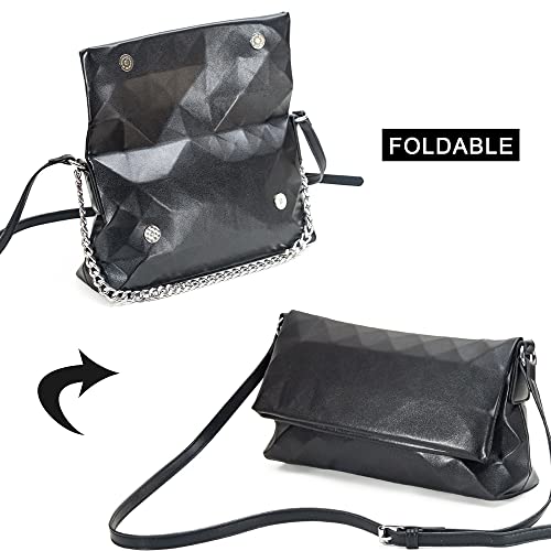 Women Chain Handbag, Shoulder Crossbody Hobo Purse Foldable Small Messenger Clutch Satchel Bag, Black